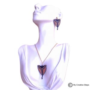 Set handmade colier și cercei mărgele bleumarin și aurii