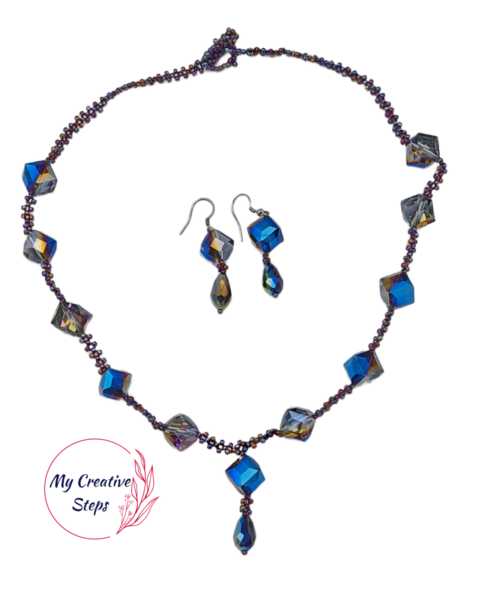 Set handmade colier și cercei din cristale de sticlă electroplacate - imagine 3