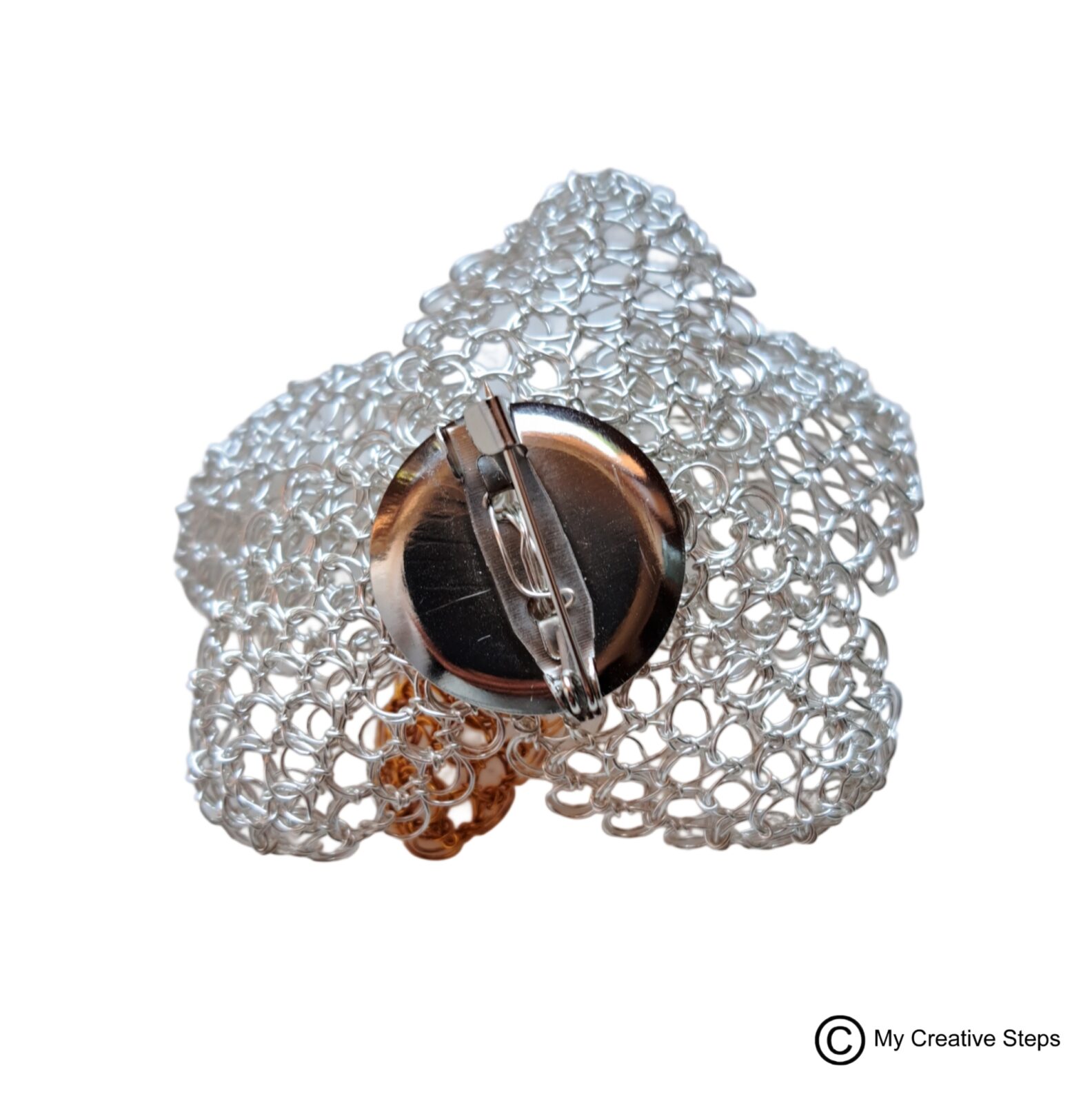 Broșă handmade orhidee din sârmă de cupru argintie - imagine 3